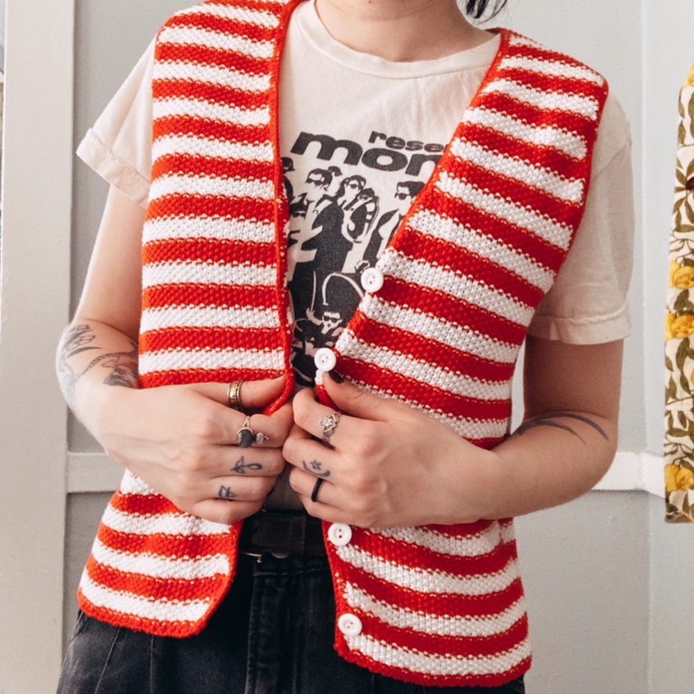 Vintage Red and White Knit Vest